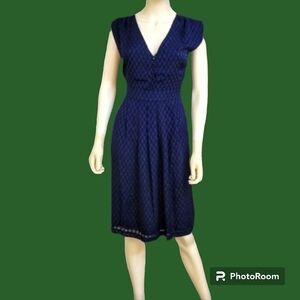 VTG MODCLOTH 1990s Navy Satin Chiffon Overlay Tie Back V-neck Dress